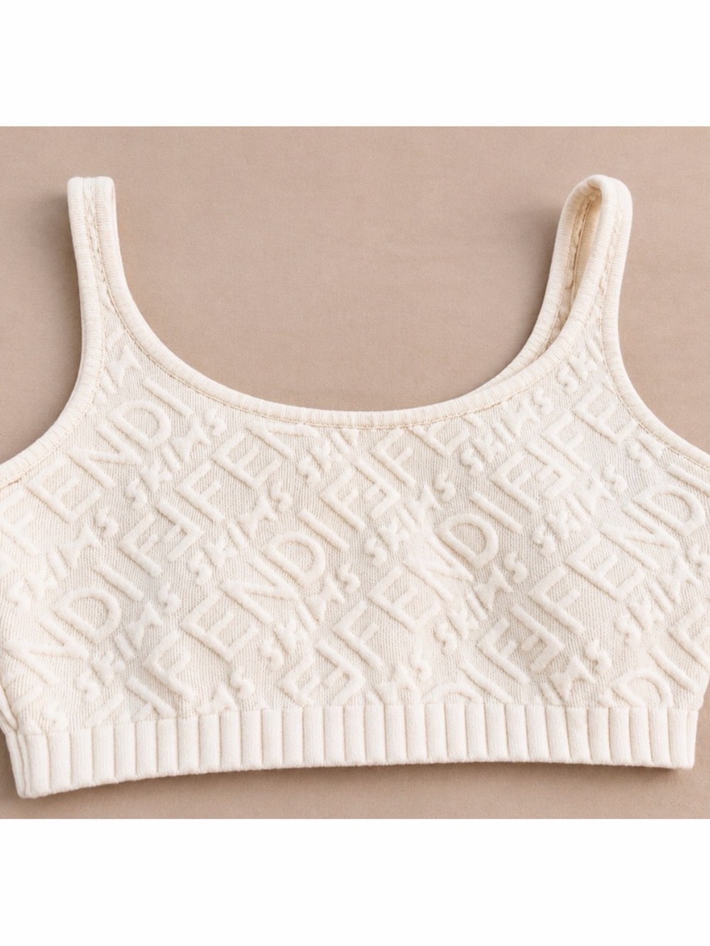 Fendi Cream Ribbed Logo Knit Bralette